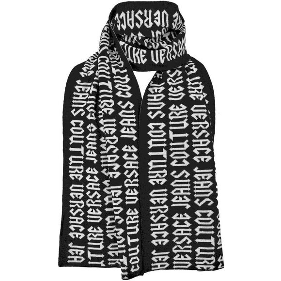 Versace Jeans Couture Gothic Signature Monochrome Blak White Knitted Mens Scarf